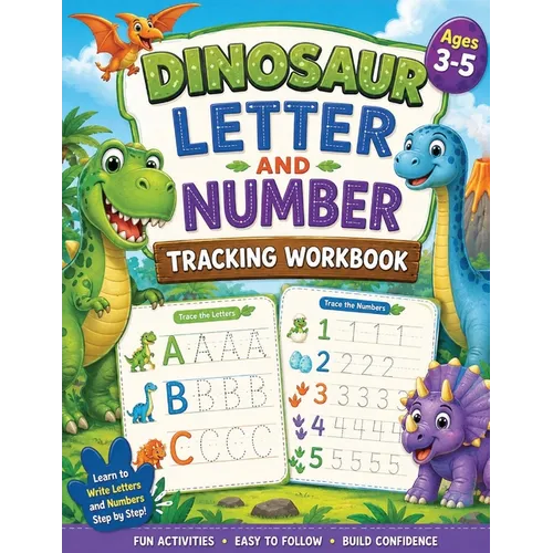 Dinosaur Letter and Number Tracing Workbook: Learn to Write with Line Tracing & Pen Control Preschool Handwriting Workbook for Kids Ages 3-5 Build Fin