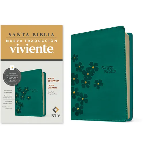 Biblia Compacta Ntv, Letra Gigante Con Filament (Sentipiel, Turquesa Floral, Letra Roja)