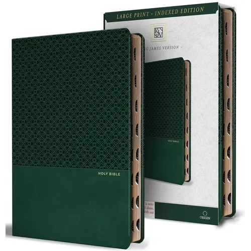KJV Holy Bible, Large Print, Handy Size Format, Green Premium Imitation Leather with Ribbon Marker, Red Letter, Thumb Index