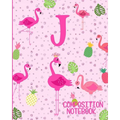 Composition Notebook J: Pink Flamingo Initial J Composition Wide Ruled Notebook