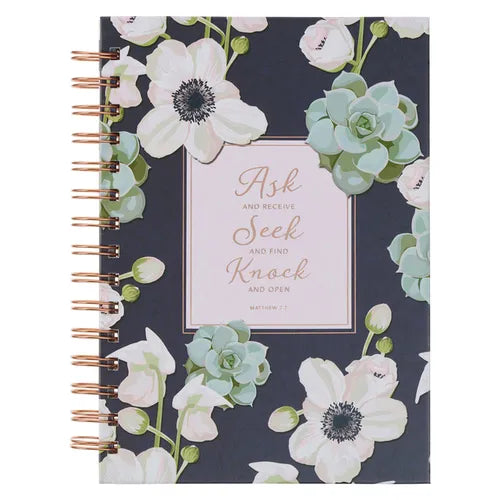 Christian Art Gifts Inspirational Journal, Ask Seek Knock Wide Ruled Notebook, Matthew 7:7 Bible Verse, Blue, 192 Lined Pages W/Scripture, (8.4" X 6.4