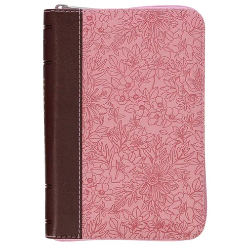 KJV Bible Mini Pocket (Faux Leather, Pink/Saddle Tan W/Zipper) - Imitation Leather
