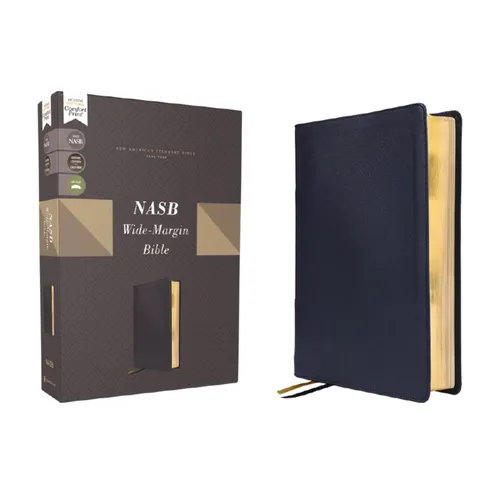 Nasb, Wide Margin Bible, Genuine Leather, Calfskin, Navy, Red Letter, 1995 Text, Comfort Print