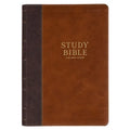 KJV Study Bible, Large Print King James Version Holy Bible, Thumb Tabs, Ribbons, Vegan Leather, Brown Two-Tone
