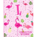 Composition Notebook L: Pink Flamingo Initial L Composition Wide Ruled Notebook