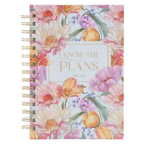 Christian Art Gifts Inspirational Journal, I Know the Plans Wide Ruled Notebook, Jeremiah 29:11 Bible Verse, Pink Floral, 192 Lined Pages W/Scripture,