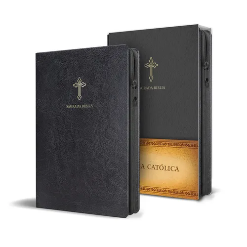 Biblia Católica En Español. Símil Piel Negro, Con Cremallera, Tamaño Compacto / Catholic Bible. Spanish-Language, Leathersoft, Black, Zipper Compact