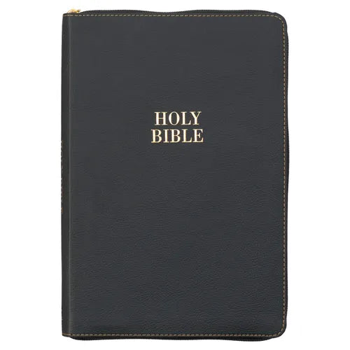 KJV Bible Thinline Large Print (Faux Leather, Black W/Zipper)