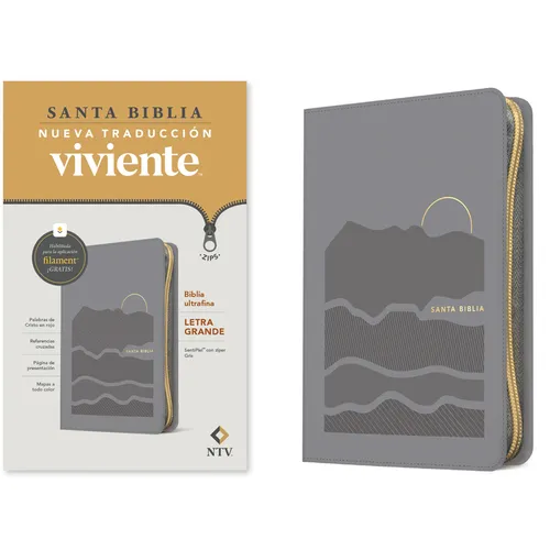 Biblia Ultrafina Ntv, Letra Grande de Zíper Con Filament (Sentipiel, Gris, Letra Roja)