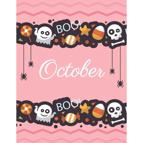 October: Boo boo Halloween pink cover and dotted pages, Extra large (8.5 x 11) inches, 110 pages, White paper