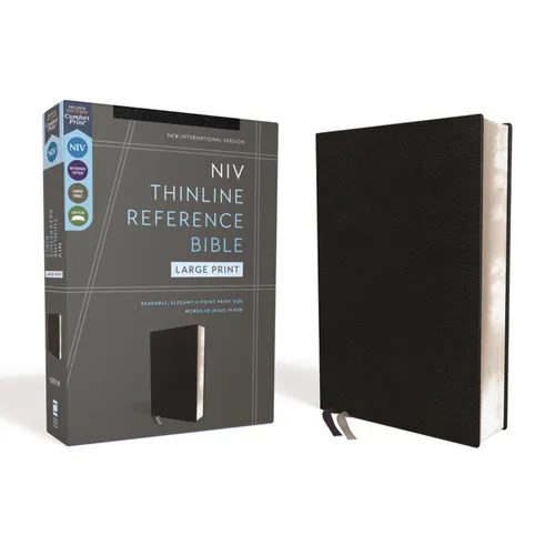 Niv, Thinline Reference Bible (Deep Study at a Portable Size), Large Print, Bonded Leather, Black, Red Letter, Comfort Print