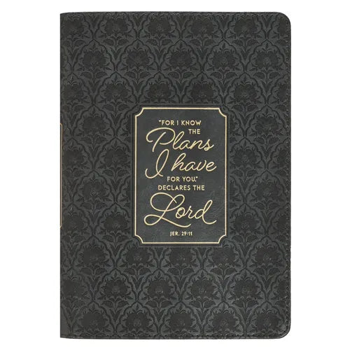 Christian Art Gifts Classic Journal for I Know the Plans Jer. 29:11 Bible Verse, Inspirational Scripture Notebook, Ribbon Marker, Black Vegan Leather