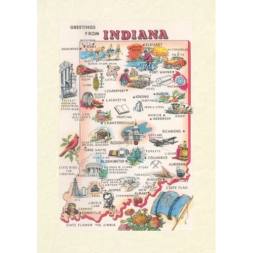 Vintage Lined Notebook Greetings from Indiana, Map