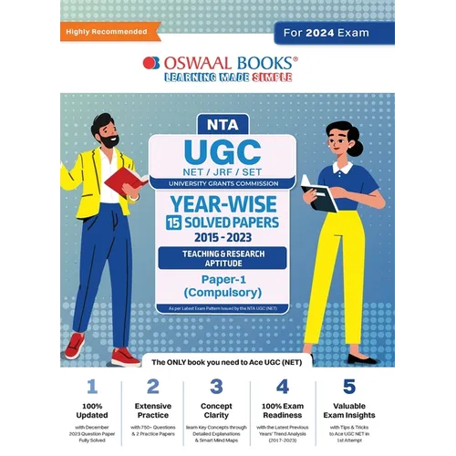 Oswaal NTA UGC NET/JRF/SET Paper-1 (Compulsory) 15 Year's Solved Papers Teaching & Research Aptitude Yearwise 2015-2023 For 2024 Exam