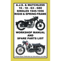 AJS & MATCHLESS 1945-1956 RIGID AND SPRING-FRAME SINGLE CYLINDER WORKSHOP AND PARTS MANUALS FOR THE 350cc & 500cc MODELS 16 - 18 - G3 & G80