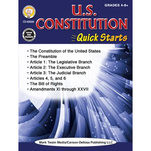 U.S. Constitution Quick Starts Workbook, Grades 4 - 12