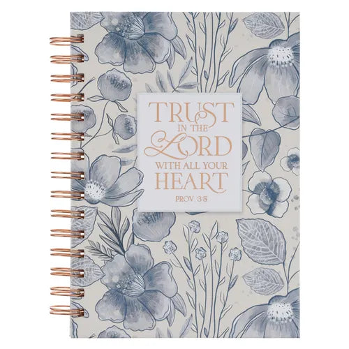 Christian Art Gifts Inspirational Journal, Trust in the Lord Wide Ruled Notebook, Proverbs 3:5 Bible Verse, Blue Floral, 192 Lined Pages W/Scripture,