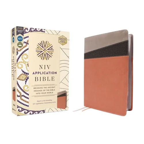 NIV Application Bible, Leathersoft, Coral/Gray, Red Letter, Comfort Print: Bringing the Ancient Message of the Bible Into Your World