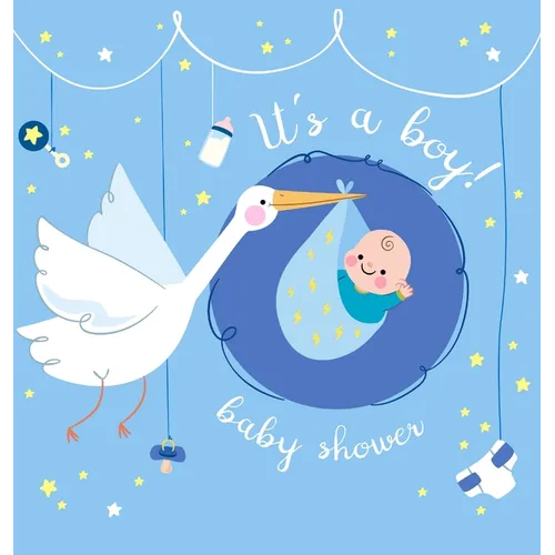 It's a Boy! A Baby Shower Guest Book: A Classic Stork Themed Square Hardcover Square Hardcover Baby Shower Guest Book for Boys with Sign-In Pages, Wis