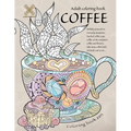 Coloring book zen. Adult coloring book coffee skilfully pictured in everyday situations. Stacked coffee cups, coffee at the computer, coffee and ... A