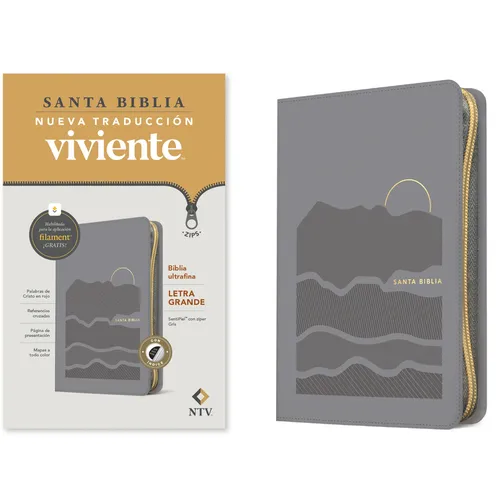 Biblia Ultrafina Ntv, Letra Grande de Zíper Con Filament (Sentipiel, Gris, Índice, Letra Roja)