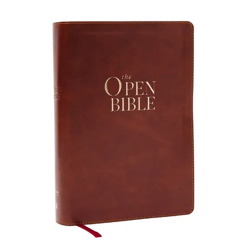 The Open Bible: Read and Discover the Bible for Yourself (NKJV Brown Leathersoft, Red Letter, Comfort Print)