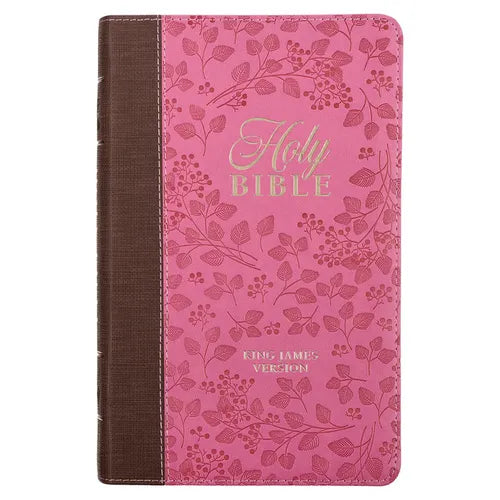KJV Holy Bible, Giant Print Standard Size Faux Leather Red Letter Edition - Thumb Index & Ribbon Marker, King James Version, Brown/Pink Berry