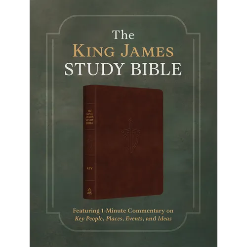 The King James Study Bible: Featuring 1-Minute Commentary on Key People, Places, Events, and Ideas [Burgundy Sword & Shield]
