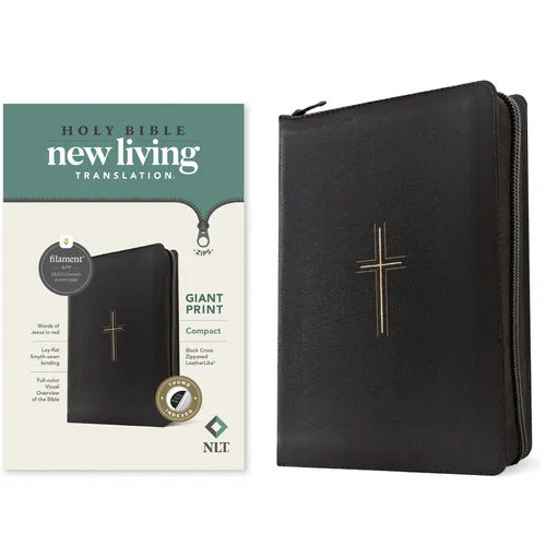 NLT Compact Giant Print Zipper Bible, Filament Enabled (Leatherlike, Black Cross, Indexed, Red Letter)