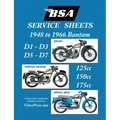 BSA BANTAM D1-D3-D5-D7 'SERVICE SHEETS' 1948-1966 RIGID, SPRING FRAME AND SWING ARM 125cc-150cc-175cc MODELS