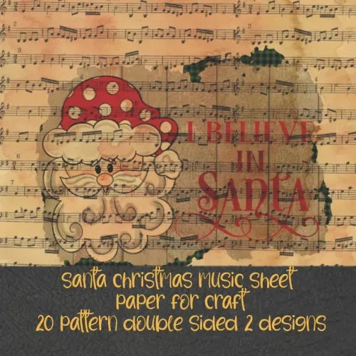 santa christmas music sheet paper for craft 20 pattern double sided 2 designs: vintage decorative pattern for Papercrafts & scrapbooking - old sheet S