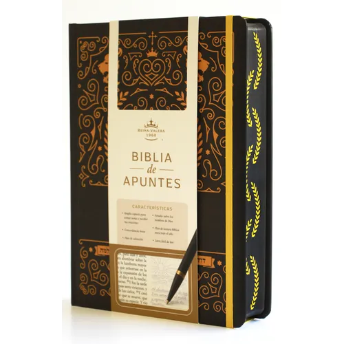 Biblia de Apuntes Rvr 1960 Td, Negro Y Oro (Edición Cantos Pintados) / Spanish Journaling Bible Rvr 1960 Hc Black and Gold