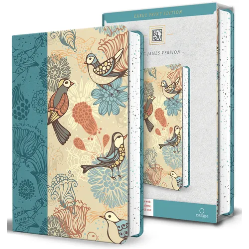 KJV Holy Bible, Large Print Medium Format, Blue with Birds Faux Leather W/ Ribbon Marker, Red Letter