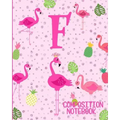 Composition Notebook F: Pink Flamingo Initial F Composition Wide Ruled Notebook