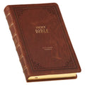 KJV Holy Bible, Standard Size Premium Full Grain Leather Red Letter Edition - Thumb Index & Ribbon Marker, King James Version, Brown Debossed