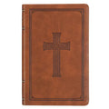 KJV Holy Bible, Standard Size Faux Leather Red Letter Edition Thumb Index, Ribbon Marker, King James Version, Honey Brown Cross Emblem