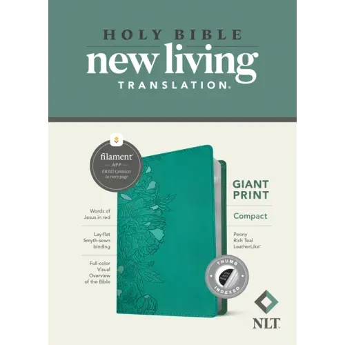 NLT Compact Giant Print Bible, Filament Enabled (Leatherlike, Peony Rich Teal, Indexed, Red Letter)