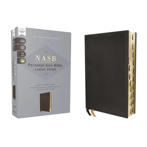 Nasb, Personal Size Bible, Large Print, Genuine Leather, Calfskin, Black, Red Letter, 1995 Text, Thumb Indexed, Comfort Print