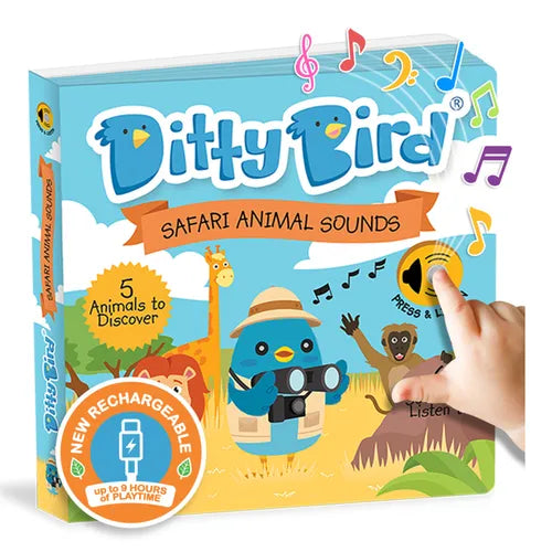 Ditty Bird Interactive Safari Animal Sound Book Jungle Animals Musical Books for Toddlers 1- 3 Board Book with Sounds