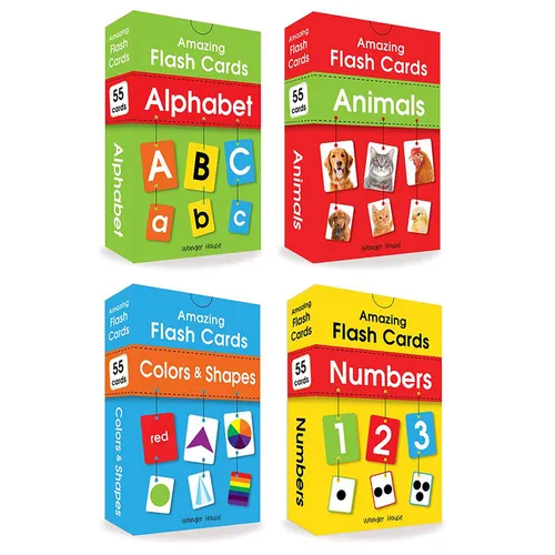 Amazing Flash Cards Set of 4 Boxes: Early Development of Preschool Toddler (220 Cards, Alphabet, Number, Animals, Colors and Shapes)