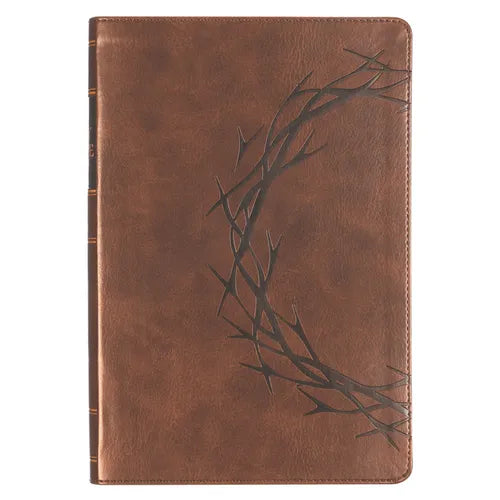 KJV Bible Giant Print Full Size Faux Leather Crown of Thorns/Amazing Grace, Brown