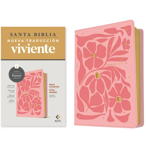 Biblia Ultrafina Ntv, Letra Grande Con Filament (Sentipiel, Flores Rosa, Letra Roja)