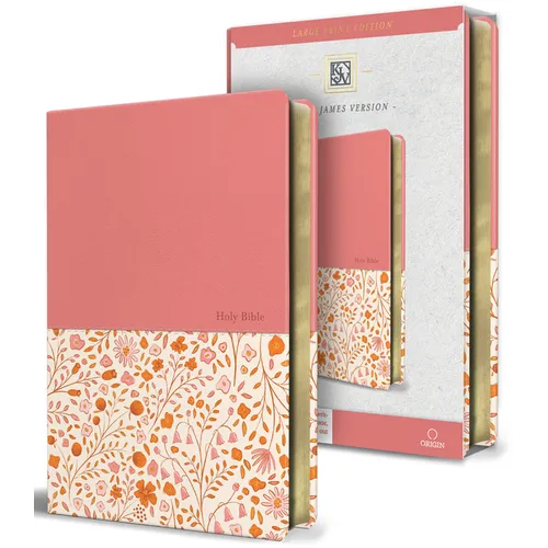 KJV Holy Bible, Large Print Handy Size Format, 2 Piece Pink Floral Leathersoft with Ribbon Marker, Red Letter