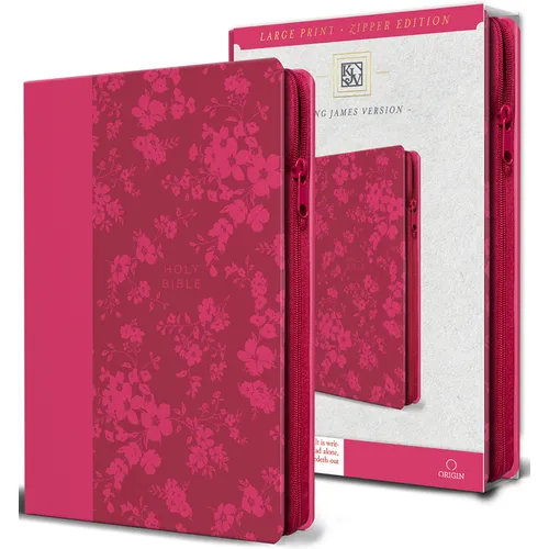 KJV Holy Bible, Large Print Handy Size, Fuchsia Premium Imitation Leather W/Ribbon Marker, Red Letter, Zipper