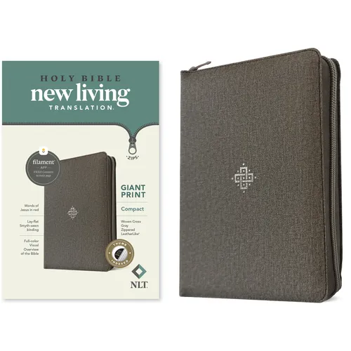 NLT Compact Giant Print Zipper Bible, Filament Enabled (Leatherlike, Woven Cross Gray, Indexed, Red Letter)