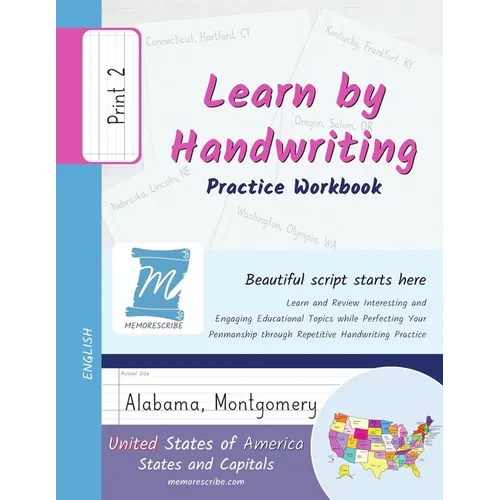 Handwriting Practice Workbook - United States of America, States and Capitals - Print, Level 2: Learn by Handwriting - Children and Adults - USSP2PE