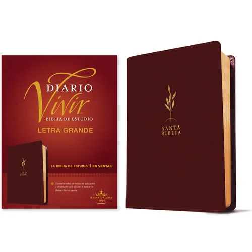Biblia de Estudio del Diario Vivir Rvr60, Letra Grande (Sentipiel, Vino Tinto, Letra Roja)