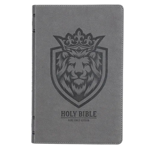 KJV Holy Bible, Gift Edition for Boys King James Version, Faux Leather Flexible Cover, Charcoal Gray Lion Emblem
