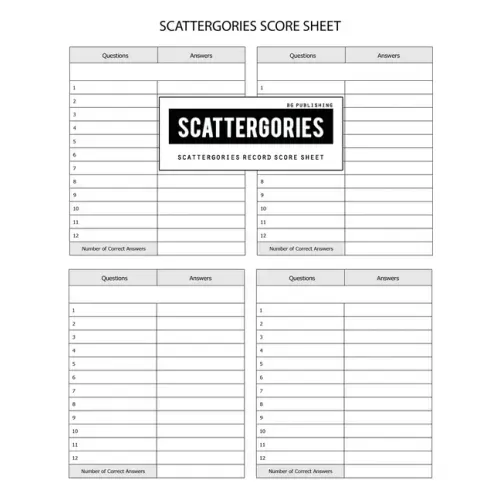 BG Publishing Scattergories Score Sheet: Scattergories Game Record Keeper for Keep Track of Who's Ahead In Your Favorite Creative Thinking Category Ba