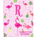 Composition Notebook R: Pink Flamingo Initial R Composition Wide Ruled Notebook
